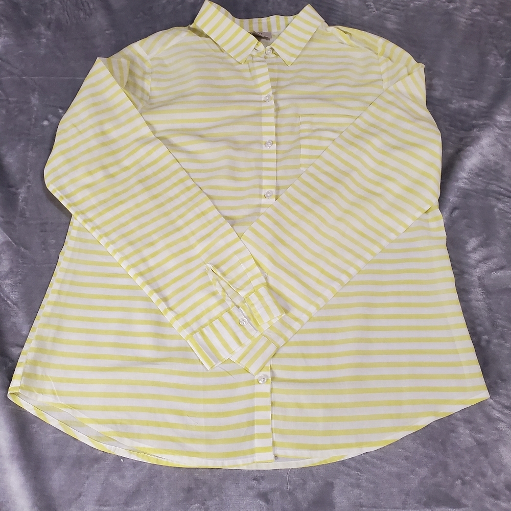 Ann Taylor Loft Yellow & White Striped Button Down